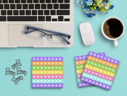 Sticky Notes 12 Pack 3"x3" 50 Sheet Count Per Pad, Push Pop Bubble Fidget Rainbow Design, Cute Funny Memo Note Pads Stationery Journal Planner Paper