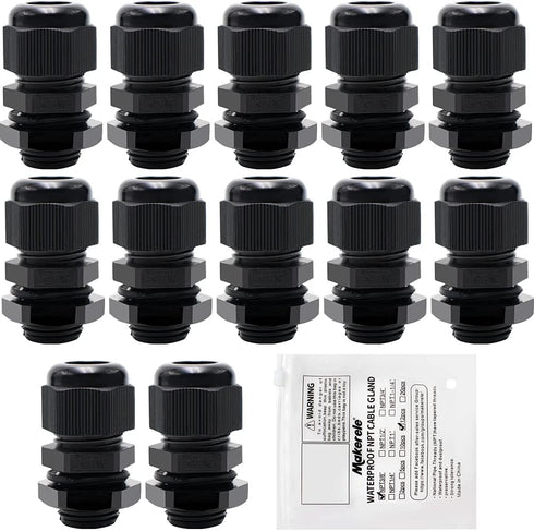 MAKERELE NPT 3/8” Nylon Cable Glands, IP68 Waterproof Strain Relief Cord Connector