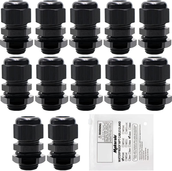 MAKERELE NPT 3/8” Nylon Cable Glands, IP68 Waterproof Strain Relief Cord Connector