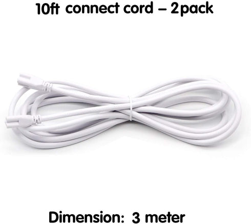 T5 T8 Extension Cords, 10 ft 3 Meter Connector Cord, 3-Prong Extended Power Cable for Integrated LED Tube Light, Single LED Shop Garage Light Fixture, Under Cabinet Lights Pack of 2