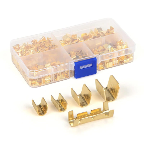 500pcs U Shape Copper Crimp Terminal Connectors Kit, Non-Insulated Cable Wire Spade Electric Butt Connector Assortment