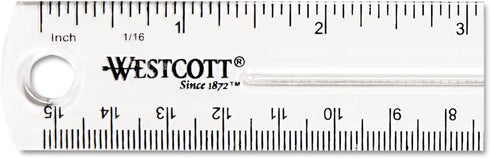 Westcott 6" Length Shatter-Resistant Plastic Ruler, Transparent (45016)