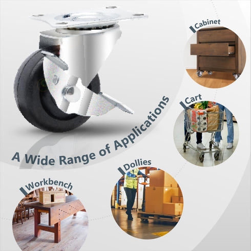 2 Inch Set 4 264 lbs (2 2 (17211) POWERTEC Swivel Caster Wheels of with Loads with Brakes & Without), Rubber Castor