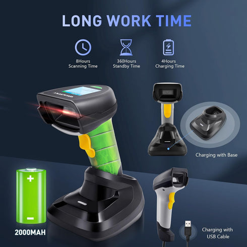 onewscan 1D 2.4G Barcode Scanner Wireless, CCD Barcode Reader with Smart Base Stand Wireless & USB Wired Connection