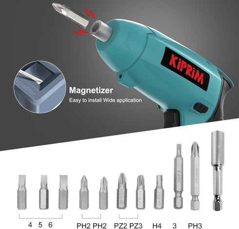 Kiprim ES3 Small 4V Electric Screwdriver, Cordless with Rechargeable Battery, LED Light, Blue