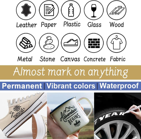 Overseas White and Black Paint Pens, 12 Pack Permanent Oil Based Medium Tip Quick Dry Waterproof Markers