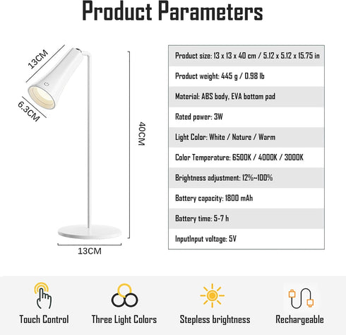 kvppvt 5 360 Modes Rechargeable LED Lamp with Magnet Swivel Joint, Touch Control, Adjustable Brightness, Color, Angle