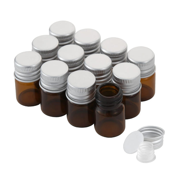 5ml Amber Glass Vials, 12PCS with Screw Caps and Plastic Stoppers, Small Brown Leak-Proof Liquid Sample Vial
