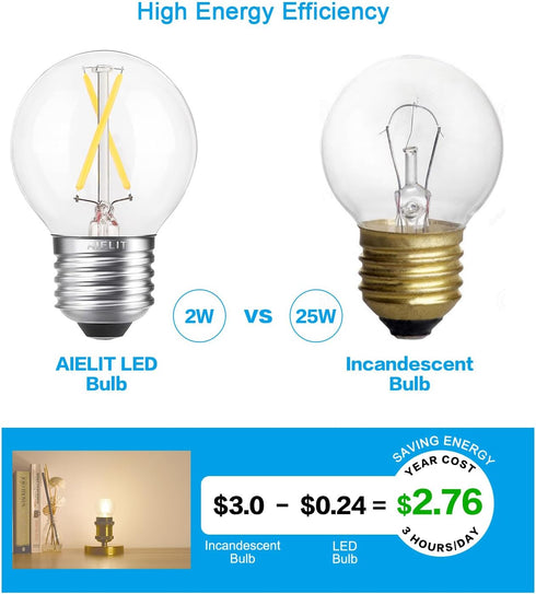 Dimmable Bulb, 2W(25-Watt 3000K, A15/A50 E26 Bulbs 6-Pack Globe LED Equivalent), Soft White Base Edison LED Light