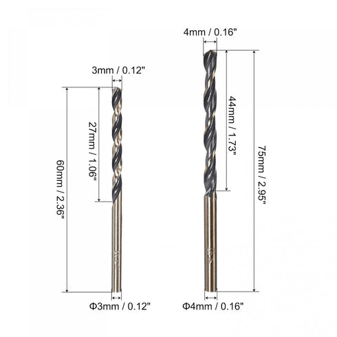 uxcell Twist Drill Bit Set, 3mm 4mm HSS, Titanium Nitride Coated, 10pcs Drilling Tool for Stainless Steel