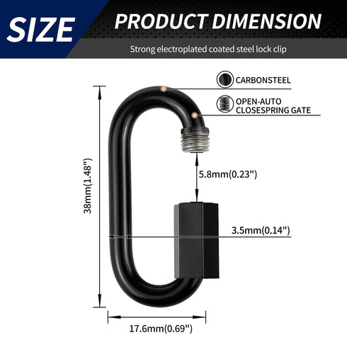 1.46" Chain Quick Links, 10 Pcs 1/8" Marine Grade Screw Chain Links, Large Opening Chain Connector Chain Coupler, 175 Lbs Capacity