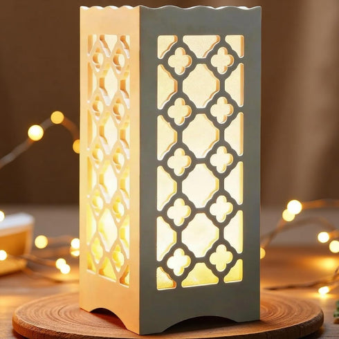 9" Tall LED Table Lamp with Flower Shaped Carving (Battery & USB