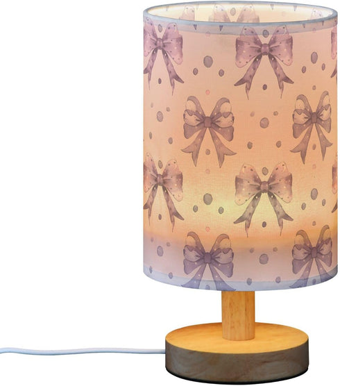 ALAZA Bedside Table Lamp for Bedroom Purple Bow Nightstand LED Light Lamps with USB Port Linen Fabric Shade Table Desk