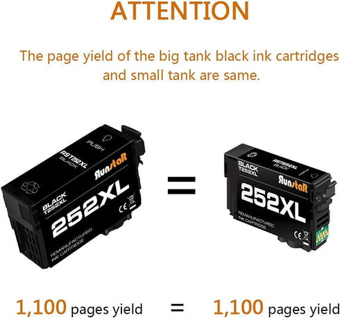 Run Star Remanufactured 252XL T252XL Ink Cartridge Replacement for Epson 252XL for Workforce WF-3620 (5 Packs;