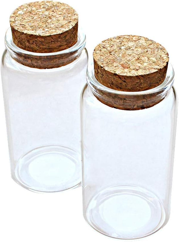 2pcs Empty Clear Glass Bottles, Vials with Cork Stopper, 47mm Bottle Diameter (47x90x33mm 100ml)