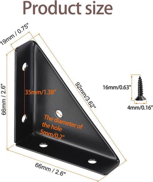 4 SJ2-WDQ-4P Pcs Trapeziform Angle Brackets, Shelf Brackets Heavy Duty Triangular Bracket Fastener, Cold Rolled Steel