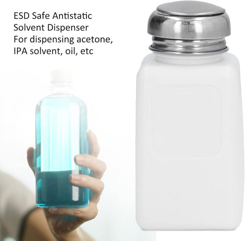 Solvent Dispenser, 200ML Press Type Solvent Dispenser ESD Safe Anti Static Square Bottle Alcohol Dispenser Pump Bottle Methanol Container, with Anti-Splash Pump Average Surface (White) by Pissente