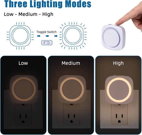 4 Packs Dimmable Warm Night Lights Plug into Wall, Night Light with Dust to Dawn Sensor, Automatically Turn on and Off