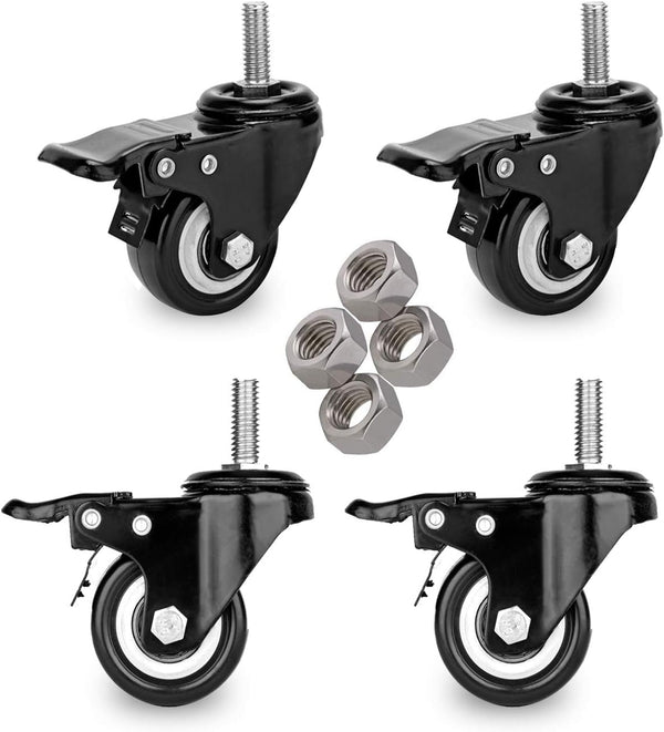 2" Stem Caster Wheels with Safety Dual Locking, 600Lbs Heavy Duty, No Noise Swivel Casters, Set of 4