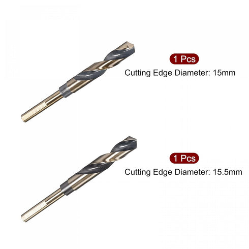 uxcell Reduced Shank Drill Bit Set, 15mm 15.5mm Titanium Nitride Coated for Stainless Steel and Copper, 2pcs