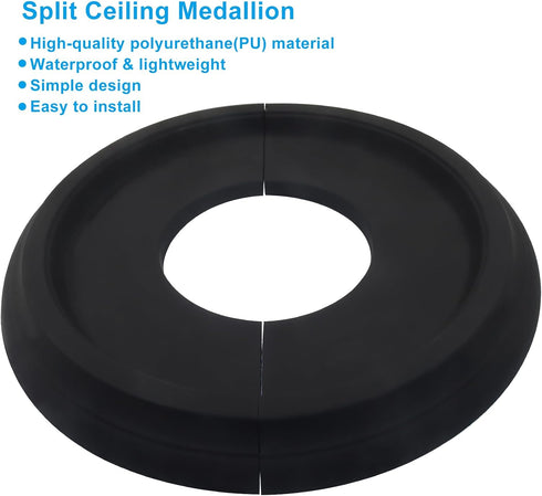 Piutouyar 2 10" 4" Black Split Ceiling Medallion, Pcs OD x ID PU Ceiling Light Covers Plate Molded Fixtures Round