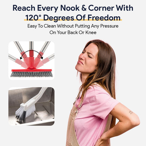 Foxtrot Living Grout Brush with Long Handle & Handheld Stiff Bristle Scrubber, V-Shaped Cleaner with Telescopic Handle