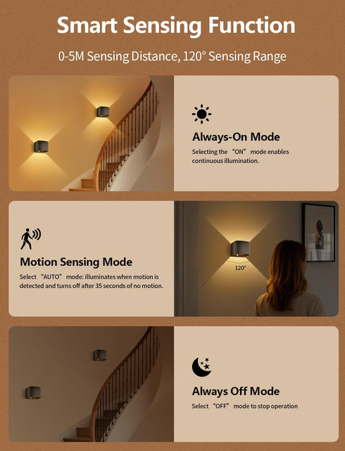 GeyouLux 5000mAh Dimmable 2700-6500K, 2-Pack Motion Sensor Wall Light with Remote Control, Rechargeable Battery Powered