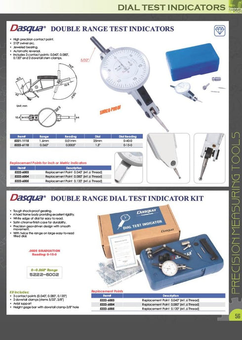 Pro Series by HHIP Face Dial Test Indicator 4400-0101, 0-0.03", Yellow