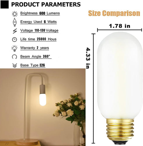 E26 Bulb 6W e26 Bulb 60 2700K Dimmable E26 Bulb AC120V 600lm T14 Bulb Pack 6. Leools LED Equivalent led Watt Warm White