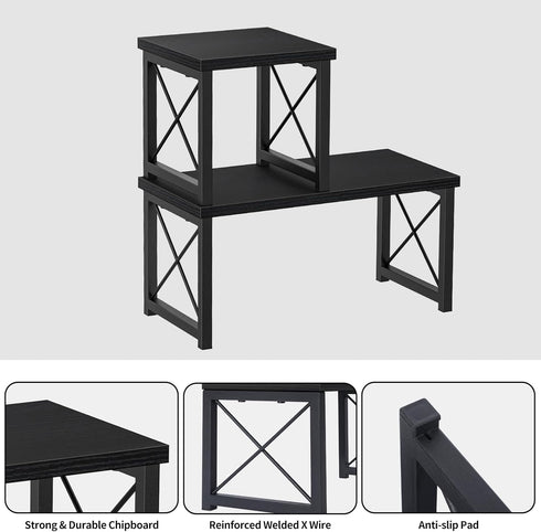 Honiter 2 Tier Desktop Organizer Shelf, Freestanding Small Bookshelf for Office Storage, Black Desk Display Rack