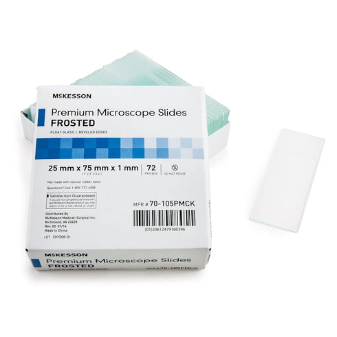McKesson Premium Microscope Slides, Frosted Float Glass, Beveled Edges, 25 mm x 75 mm x 1 mm, 72 Count
