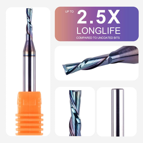 SpeTool 1/8 Inch Downcut CNC Router Bits with 1/4 Inch Shank, Carbide Spiral Down Cut End Mill for Woodworking
