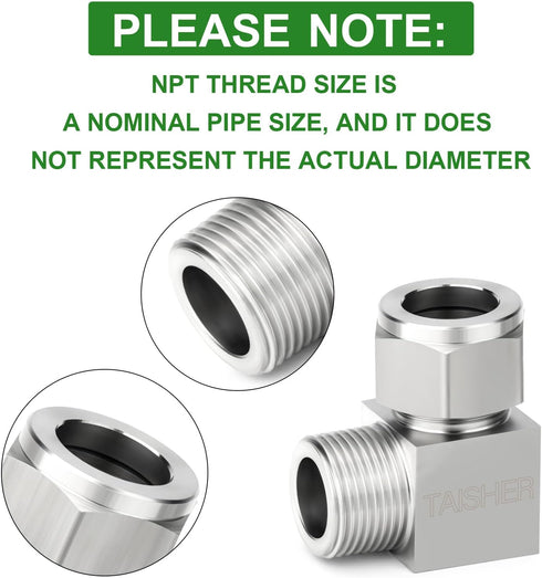 TAISHER 2PCS 304 Stainless Steel Square 90 Degree Compression Tube Pipe Fitting Connector, 3/4" Tube OD x 1/2" NPT Male