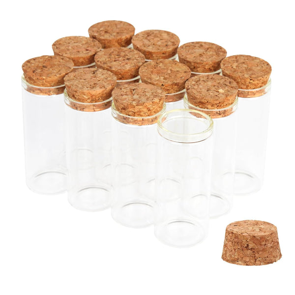 12PCS 30ml Glass Test Tubes with Cork Stoppers - Clear Flat Test Tubes for Bath Salt, Candy Storage