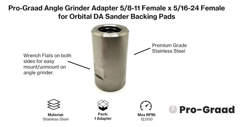 54040 Stainless Steel Angle Grinder Adapter, 5/8-11 Female x 5/16-24 Female for Use with DA Backer Pads