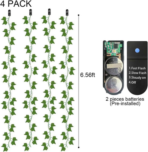 Generic 6.56FT 3 (4 Pack) Battery Powered(Pre-Installed) Leaf String Lights with Auto Timer, Fake Vines with Fairy