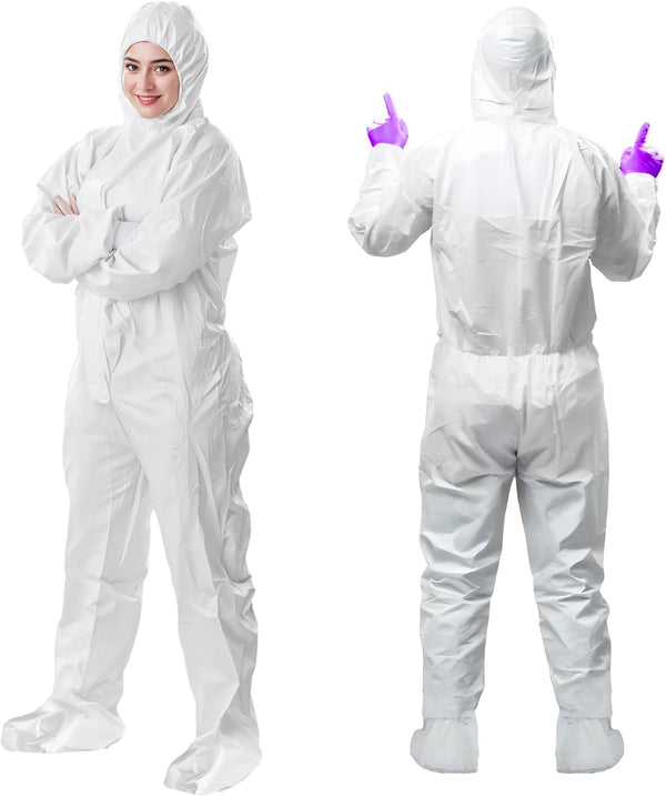 AMZ Medical Supply Disposable Coveralls with Hood & Boots, 60 GSM White