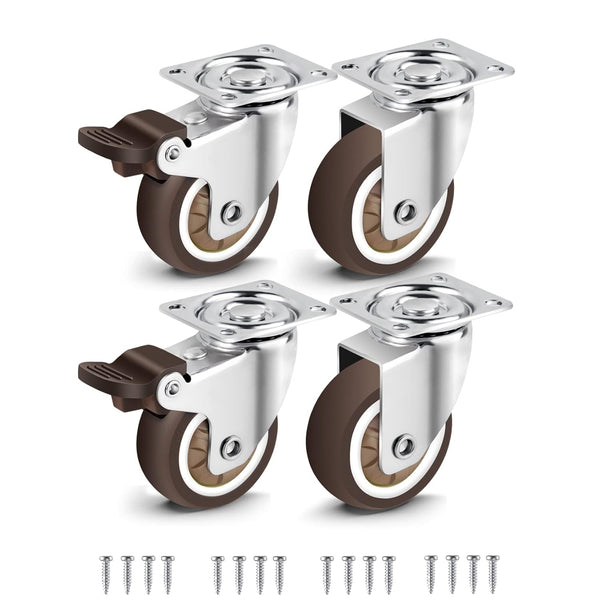 Nefish 2 Inch Swivel Caster Wheels Set of 4 Heavy Duty, 600 Lbs, Locking Plate Castors for Hardwood Floor