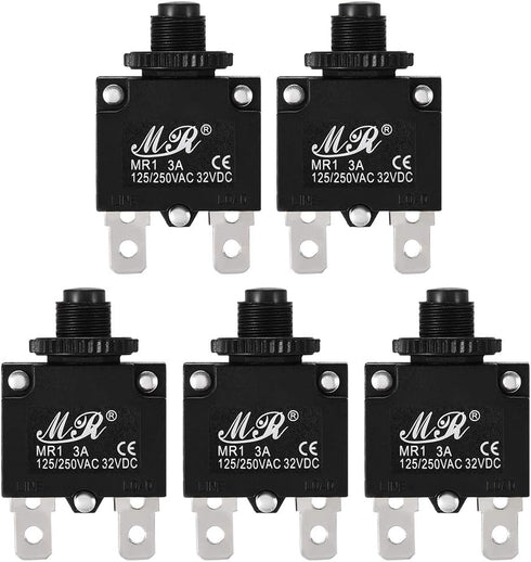 uxcell 5Pcs Thermal Overload Protector AC 125/250V 32VDC 3A Push Button Reset Circuit Breaker