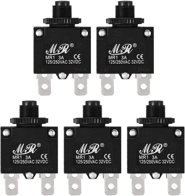 uxcell 5Pcs Thermal Overload Protector AC 125/250V 32VDC 3A Push Button Reset Circuit Breaker