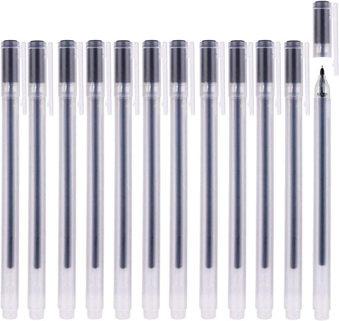 Gel Pens 12 Count, Black Ink, Fine Point Ball Point Pens, 0.5 mm Ink Pen for Office School Supplies