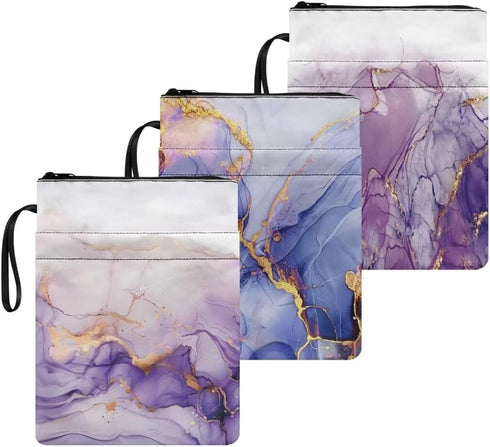 Purple Marble Book Sleeves - Pack of 3 Waterproof Carrying Cases for Hardcover Books, Storage Sleeves for Women Girls