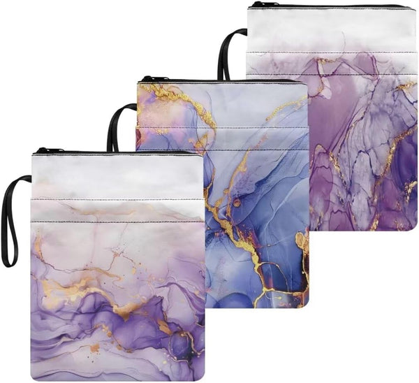 Purple Marble Book Sleeves - Pack of 3 Waterproof Carrying Cases for Hardcover Books, Storage Sleeves for Women Girls