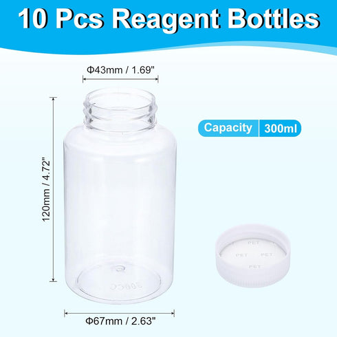 PATIKIL 10 Pcs 300ml Reagent Bottles, PET Wide Mouth Round Bottles with Screw Cap for Lab Water Reagent Liquids Solid Sample Storage Seal, Transparent by PATIKIL