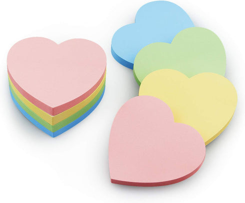 Heart Shape Sticky Notes, 4 Color Pastel Sticky Pad, 75 Sheets/Pad Self-Sticky Note Pads
