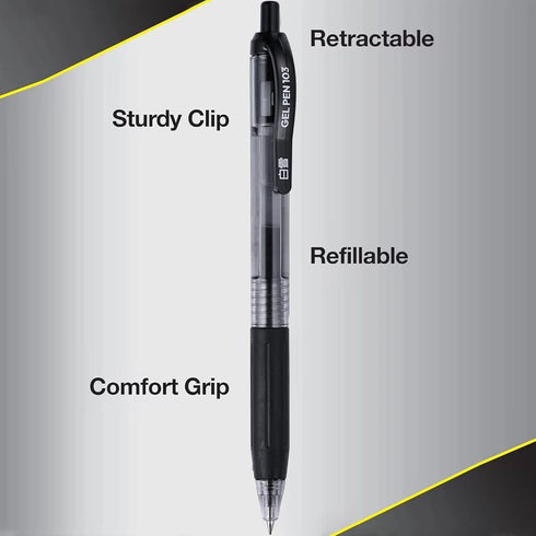 Retractable Black Ink Gel Pens, 10 Pack, Quick Dry 0.5mm Fine Point Premium Rolling Ball Gel Pens for Office School