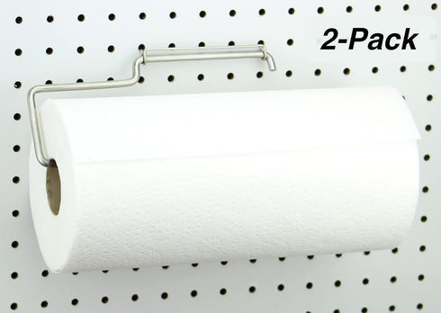 RightArrange Pegboard Paper Towel Holder - 2-Pack Stainless Steel Hooks for Peg Board Organization