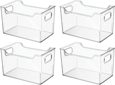 Closet, 4 Pack mDesign Deep Plastic Office Storage Bins with Handles for Organization in Filing Cabinet, or Desk
