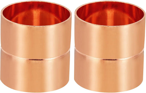PATIKIL 1-3/4 Inch ID Copper Coupling Fittings, 2 Pcs Rolled Tube Stop Straight Pipe Fitting for HVAC Plumbing