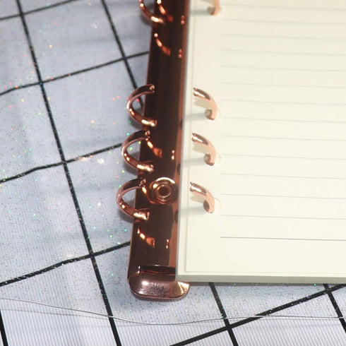 Personal A6 Glitter PVC Binder Cover, Clear Soft PVC Notebook Shell, 6 Rose Gold Round Rings